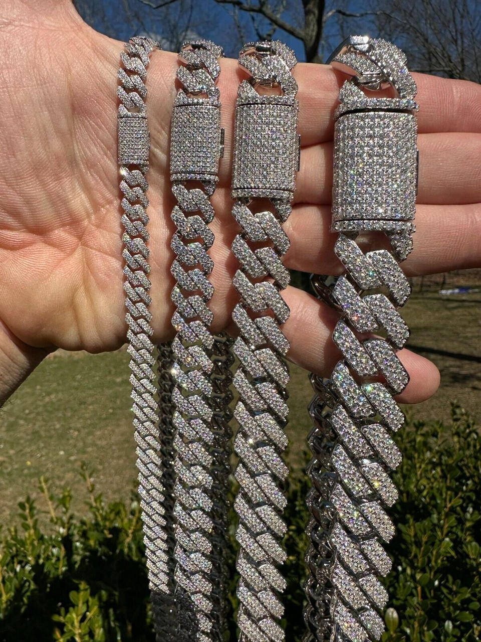 Cuban Link Chain Iced Hip Hop 925 Silver Necklace.