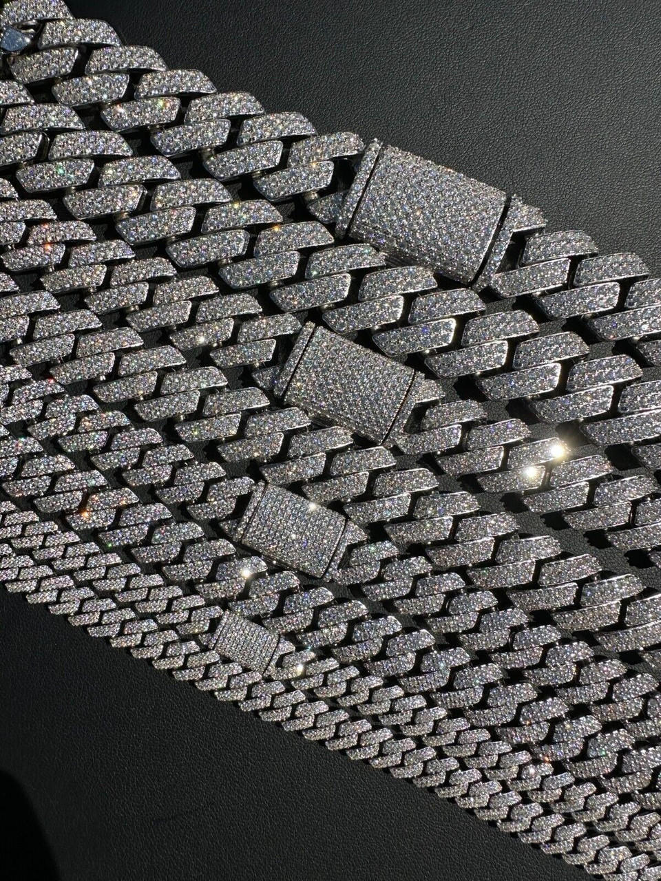 Cuban Link Chain Iced Hip Hop 925 Silver Necklace.