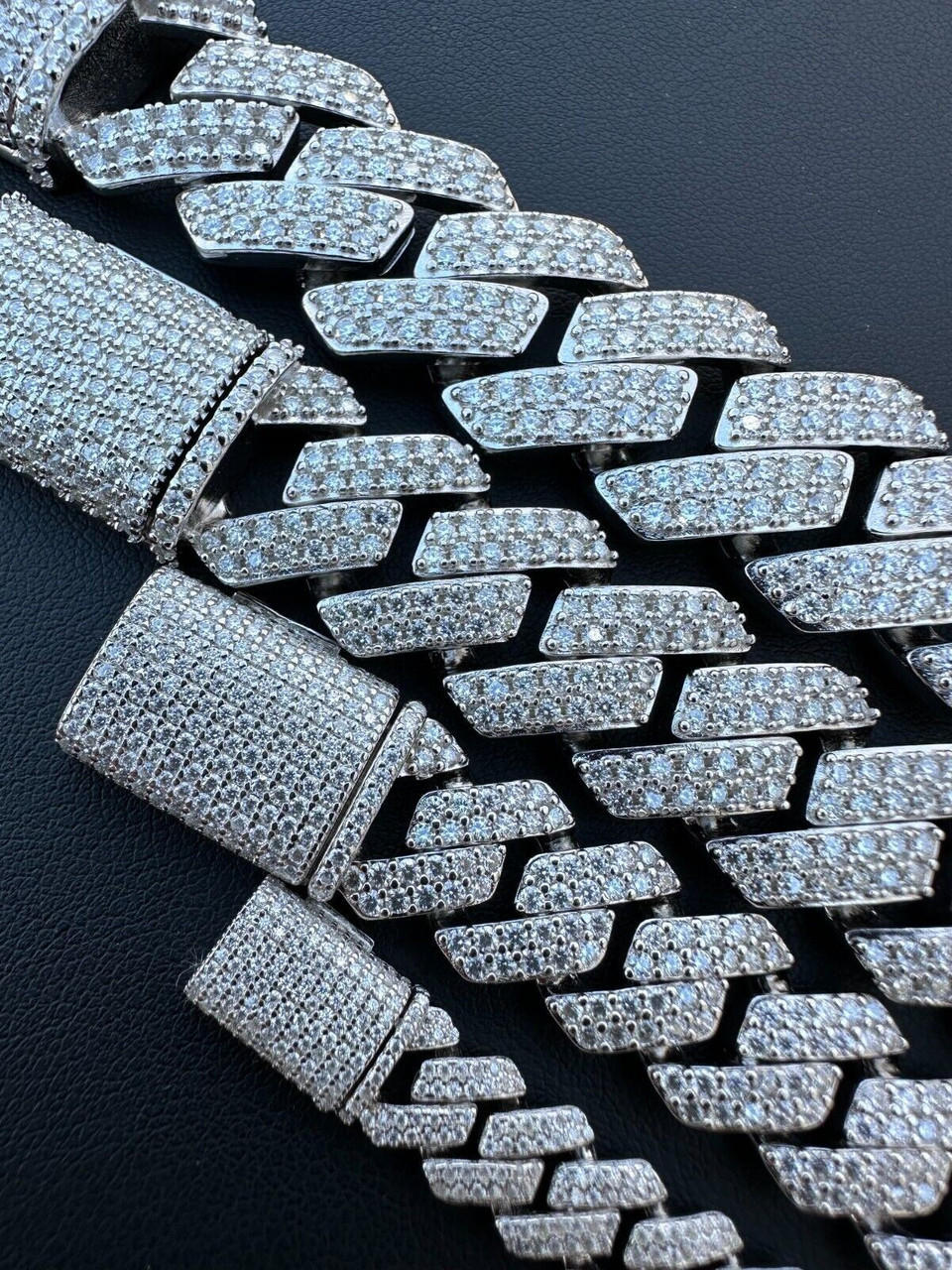 Cuban Link Prong Bracelet Iced Solid 925 Sterling Silver.