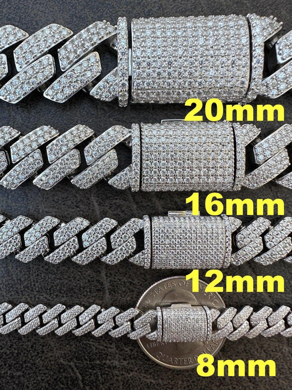 Cuban Link Prong Bracelet Iced Solid 925 Sterling Silver.