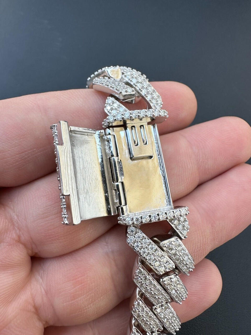 Cuban Link Prong Bracelet Iced Solid 925 Sterling Silver.