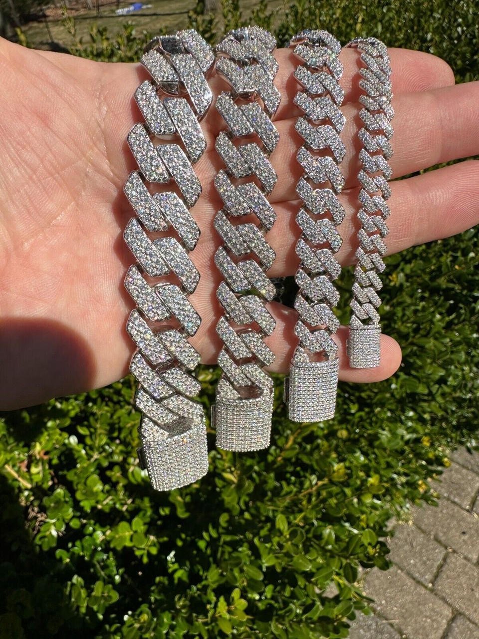 Cuban Link Prong Bracelet Iced Solid 925 Sterling Silver.