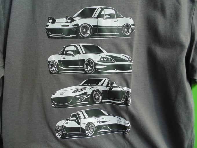 Image of Miata 4 Generations T Shirt NA NB NC ND, Dark Grey