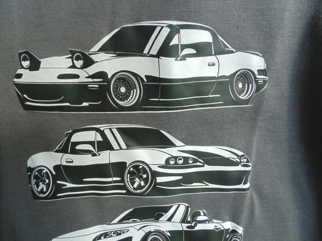 Image of Miata 4 Generations T Shirt NA NB NC ND, Dark Grey