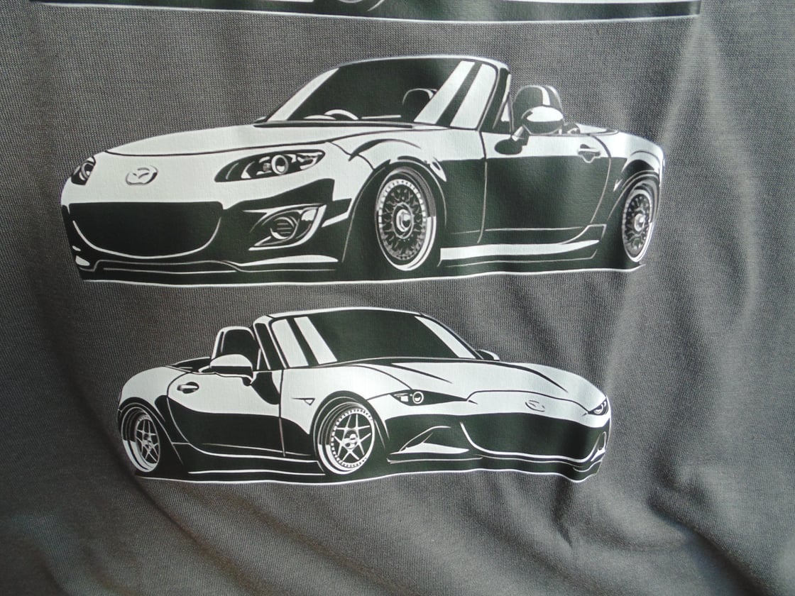 Image of Miata 4 Generations T Shirt NA NB NC ND, Dark Grey