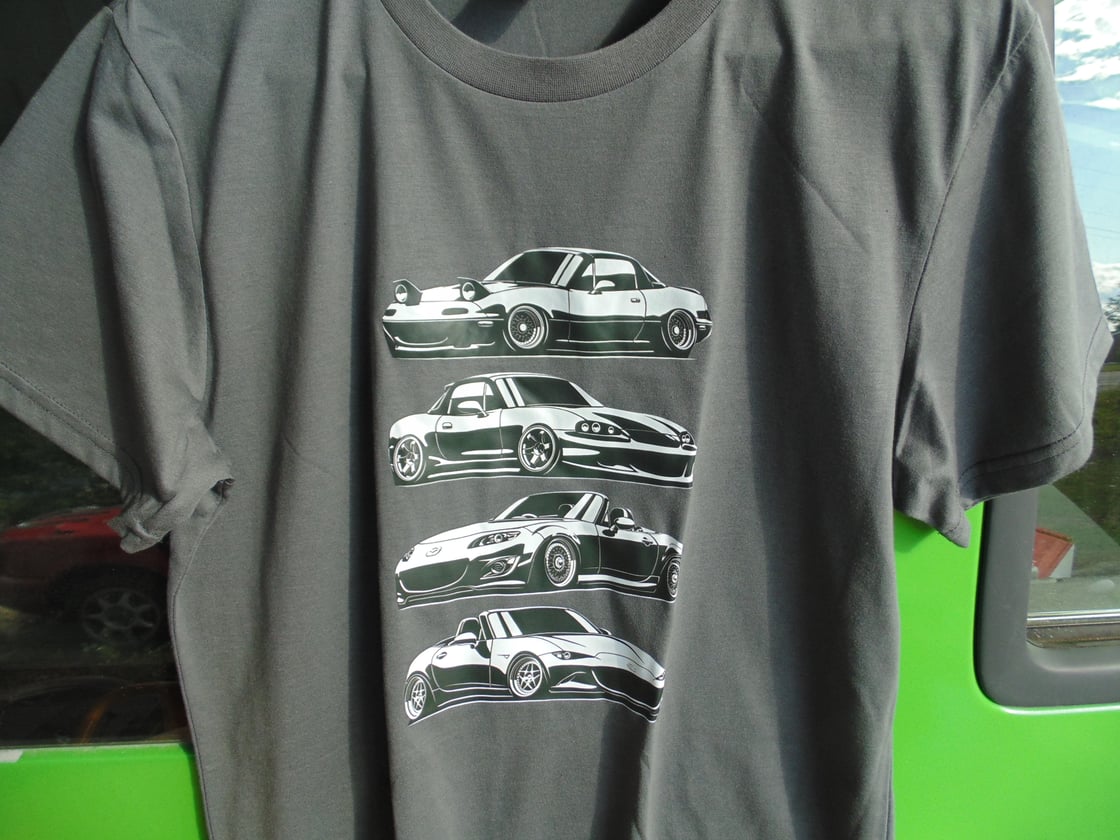 Image of Miata 4 Generations T Shirt NA NB NC ND, Dark Grey