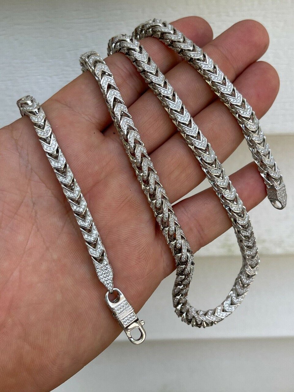 Mens Real 925 Silver Men's Franco Chain ICED Necklace 28 Inch.