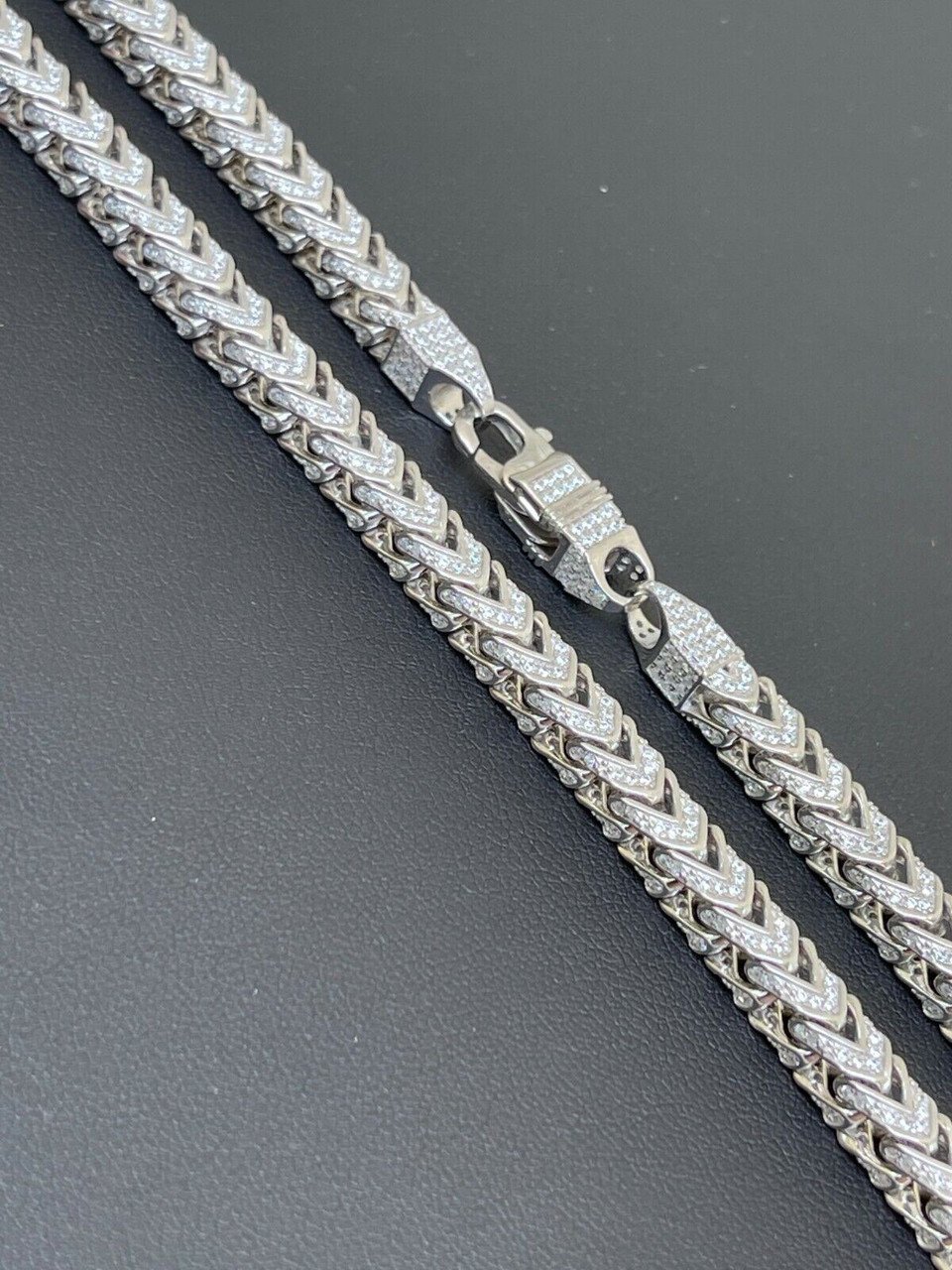 Mens Real 925 Silver Men's Franco Chain ICED Necklace 28 Inch.