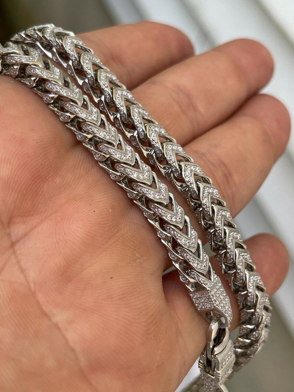 Mens Real 925 Silver Men's Franco Chain ICED Necklace 28 Inch.