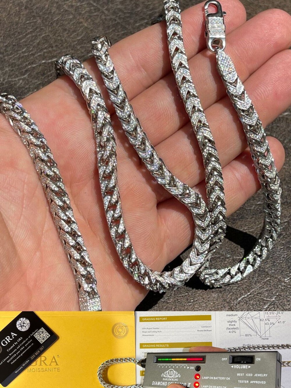 Mens Real 925 Silver Men's Franco Chain ICED Necklace 28 Inch.