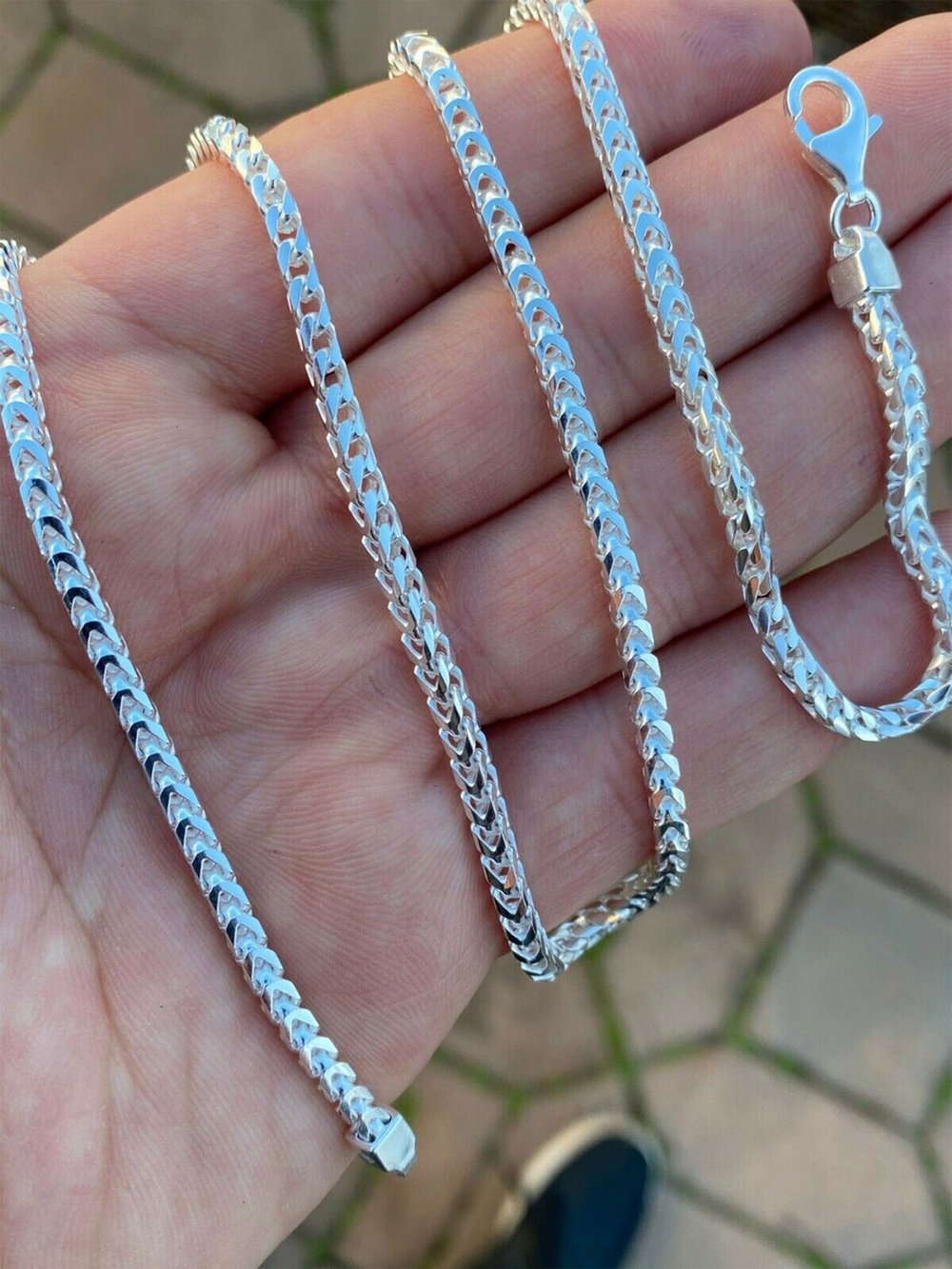 Real Solid 925 Sterling Silver Franco Chain 3mm Box Necklace 28 Inch