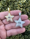 Iced Mario Super Star 925 Silver /14k Gold Plated Pendant.
