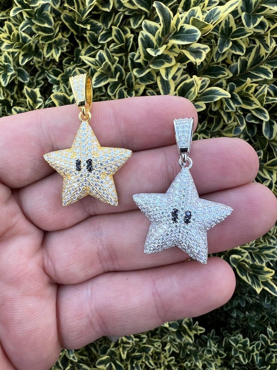 Iced Mario Super Star 925 Silver /14k Gold Plated Pendant.