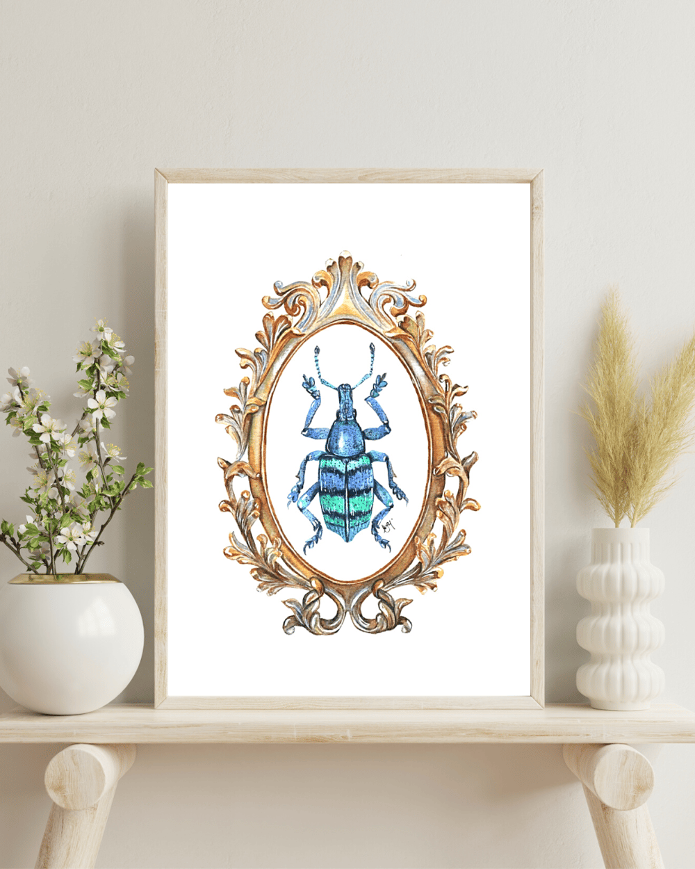 Image of Framed Weevil Beetle Watercolor Illustration PRINT 
