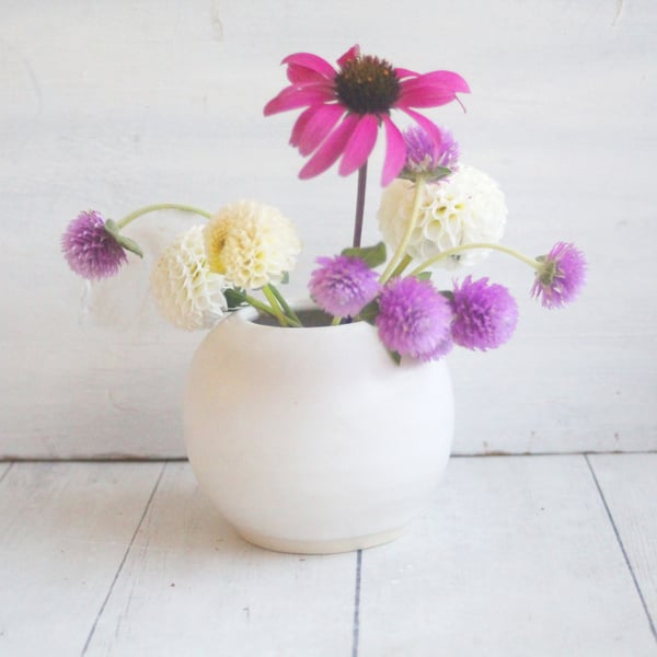 Image of Modern Round Vase in Matte White Glaze, Handmade Pottery Made in USA