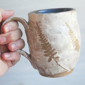 Image of Rustic Nature Mug, 13 oz. Handcrafted with Native Wild Fern Leaves, Made in USA
