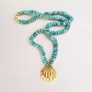 Gold Shell & Turquoise Necklace