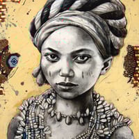 Image 3 of Original Painting - "Kpadonou aux colliers de cauris" - Bénin - 50x73 cm