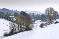 Eco Christmas cards - St Bartholomew's church, Crewkerne in the snow