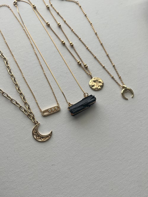 Image of LUNA NUEVA 2 • Black Tourmaline & Moon Necklace Set