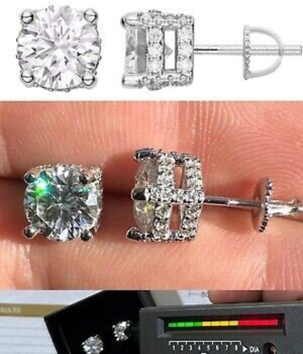 3D Iced Prong Solitaire Stud Earrings Solid 925 Sterling Silver 8mm,
