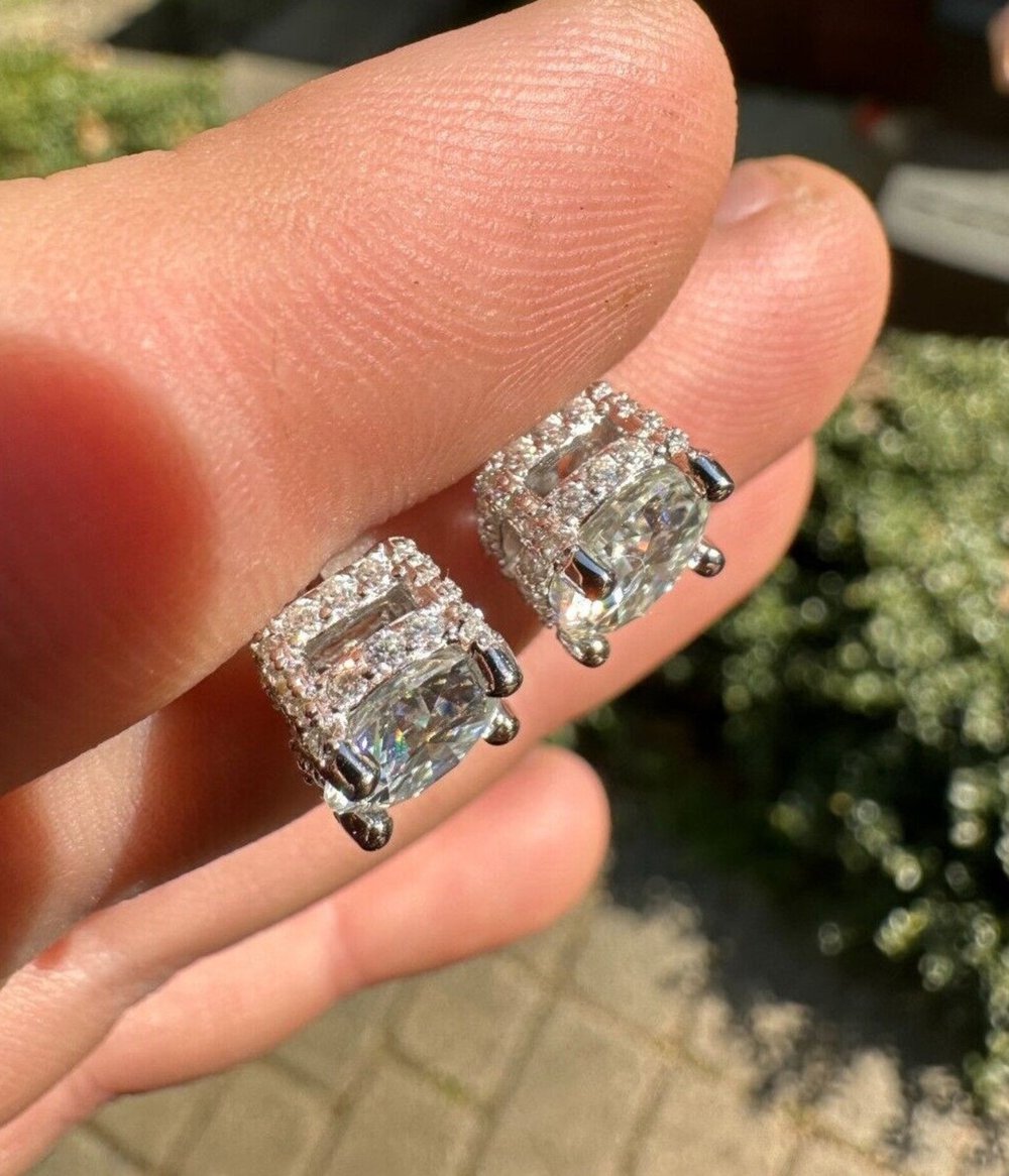 3D Iced Prong Solitaire Stud Earrings Solid 925 Sterling Silver 8mm,