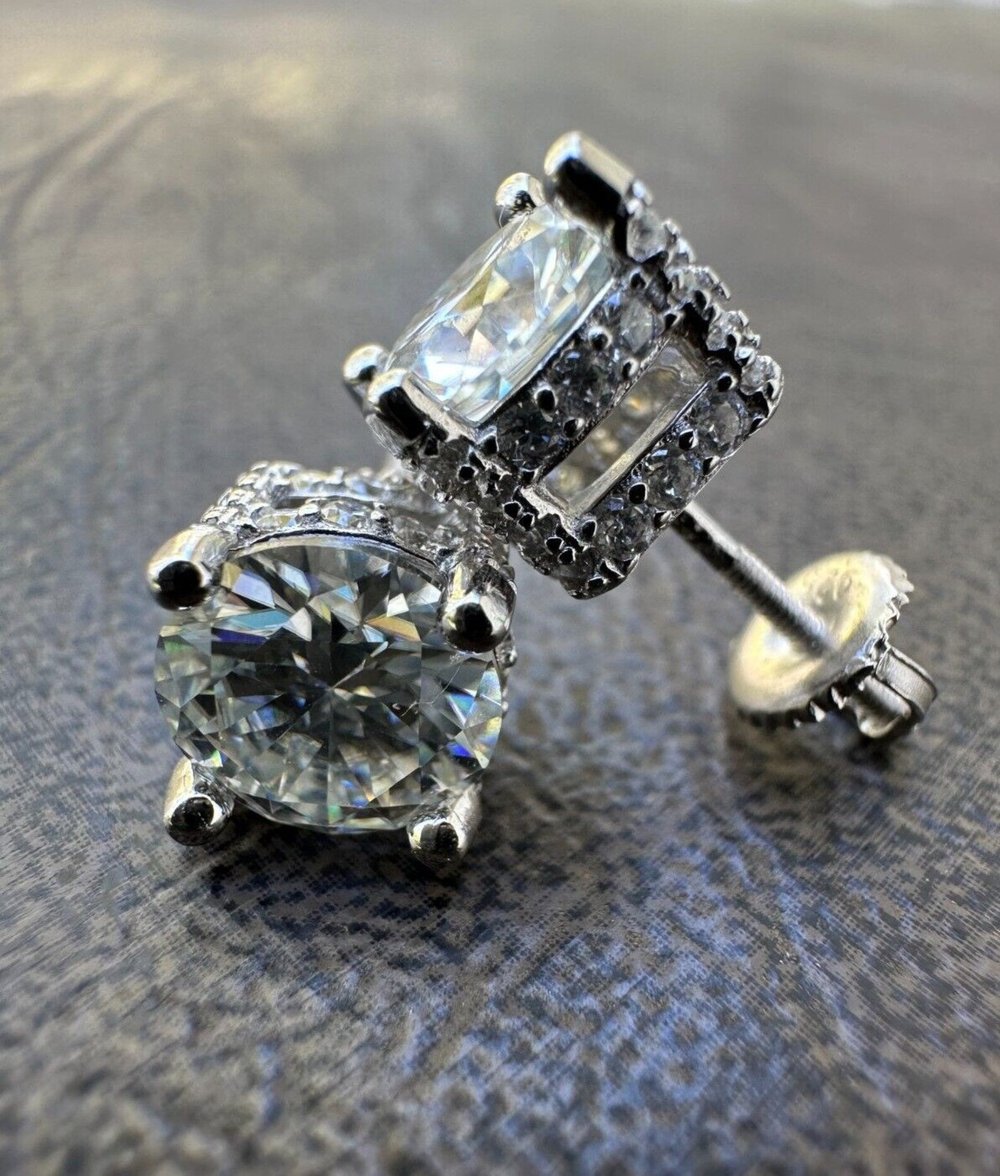 3D Iced Prong Solitaire Stud Earrings Solid 925 Sterling Silver 8mm,