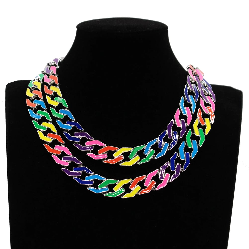 Rainbow Link Chain Colorful Chunky Chain Cuban 24 inch