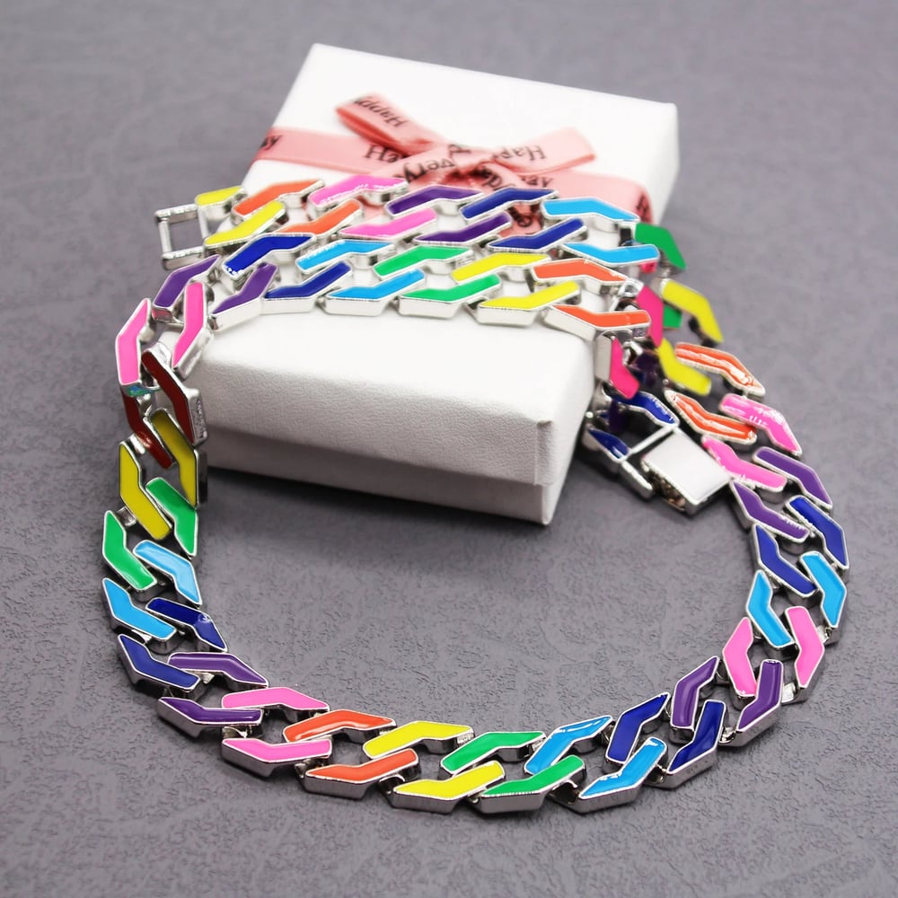       Rainbow Link Chain Colorful Chunky Chain Cuban 24 inch