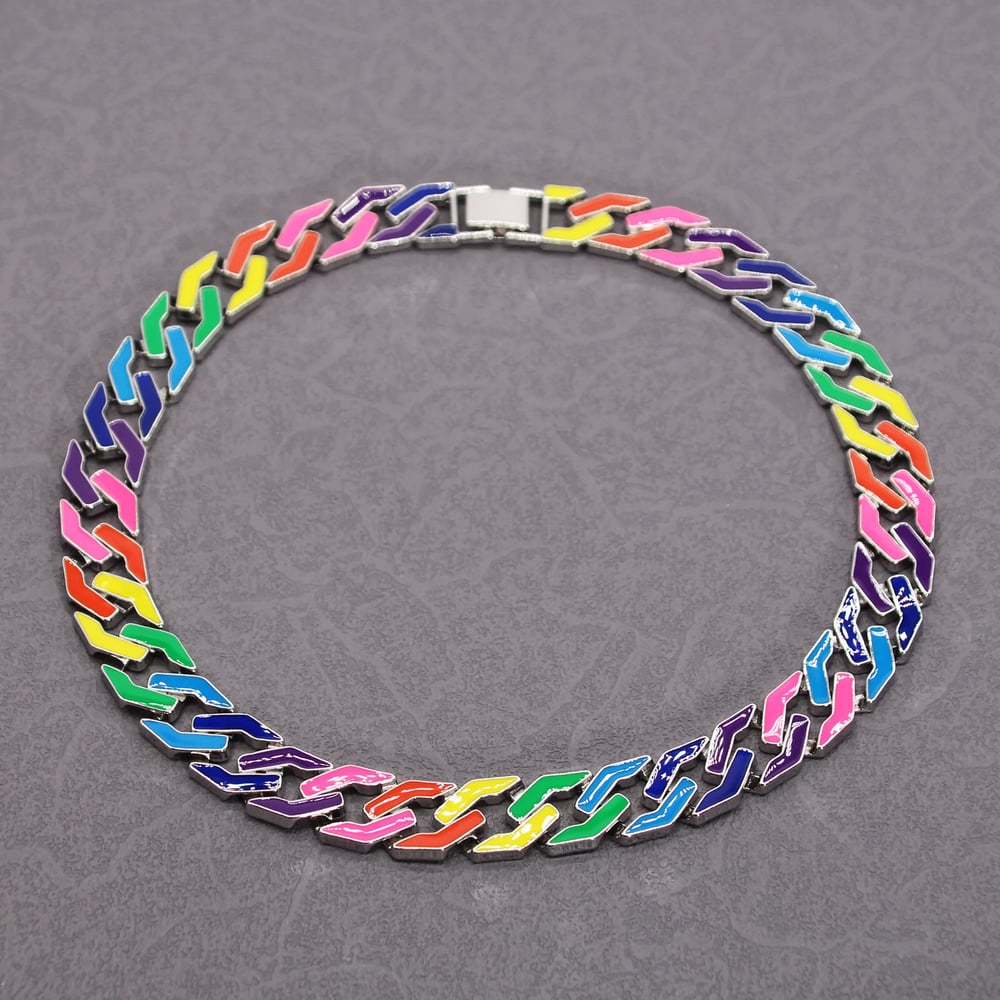 Rainbow Link Chain Colorful Chunky Chain Cuban 24 inch
