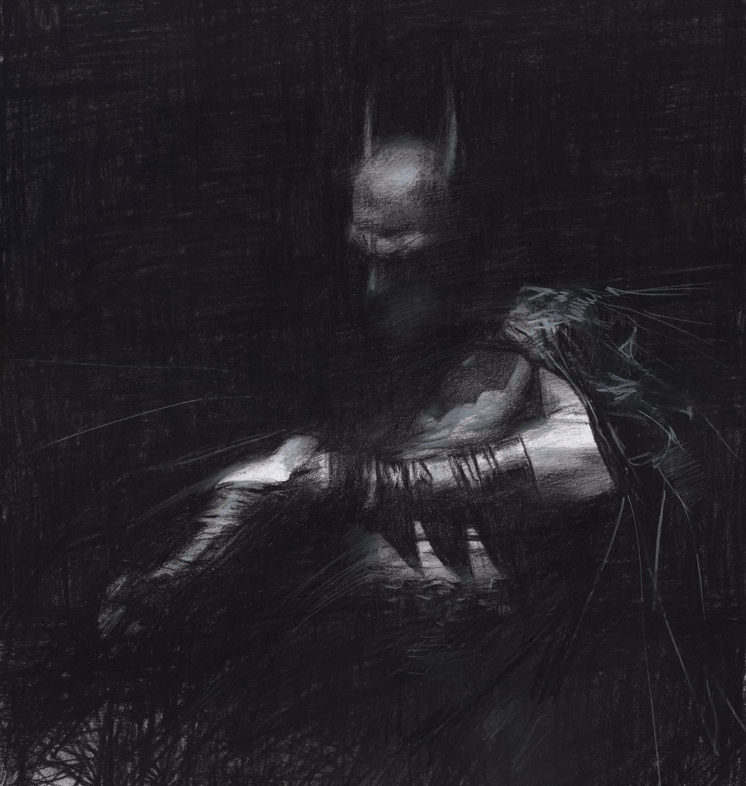 Image of Batman in charcoal prints