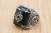Turkish Handmade Silver Ottoman Mens Ring, Emerald.
