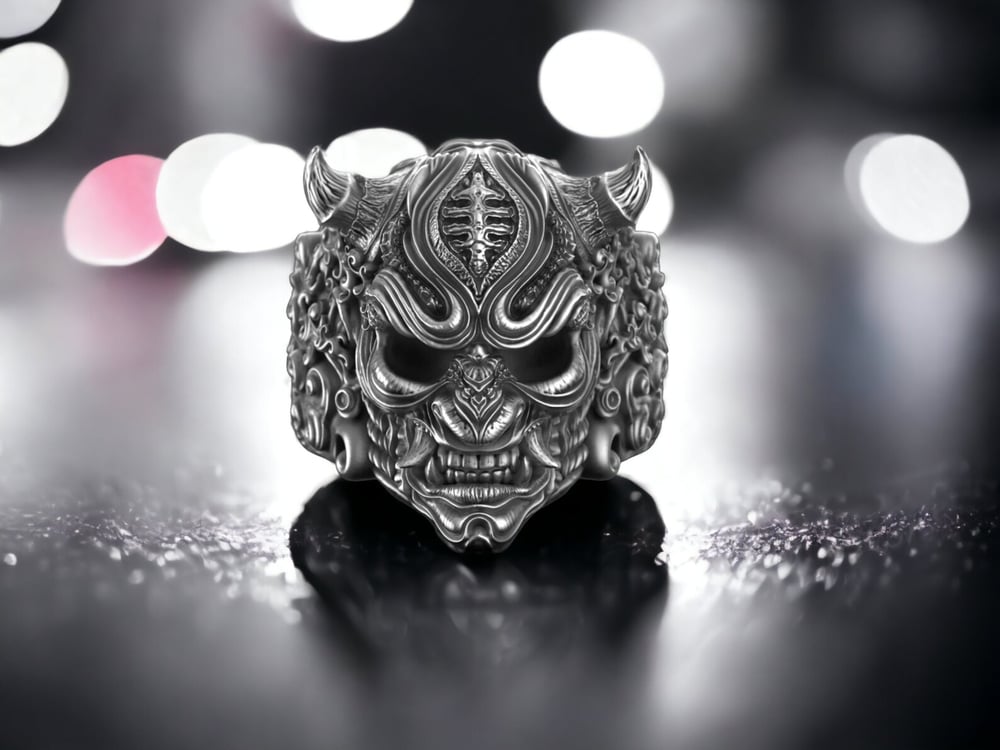 apanese Demon Mask Ring, Hannya Mask Ring, Devil Signet Ring.