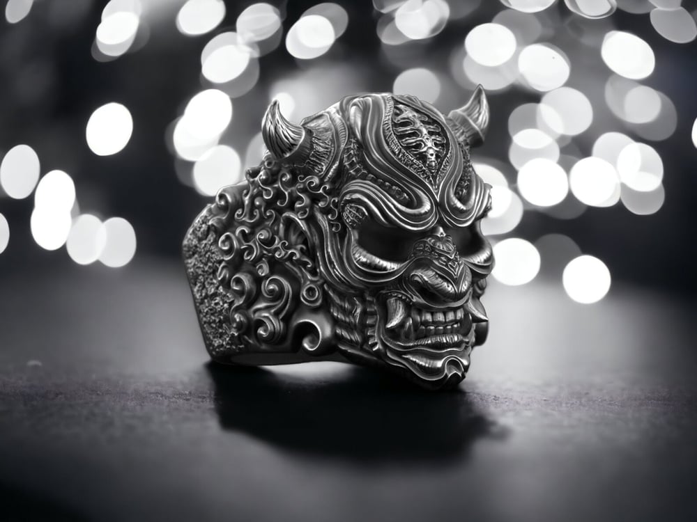 apanese Demon Mask Ring, Hannya Mask Ring, Devil Signet Ring.