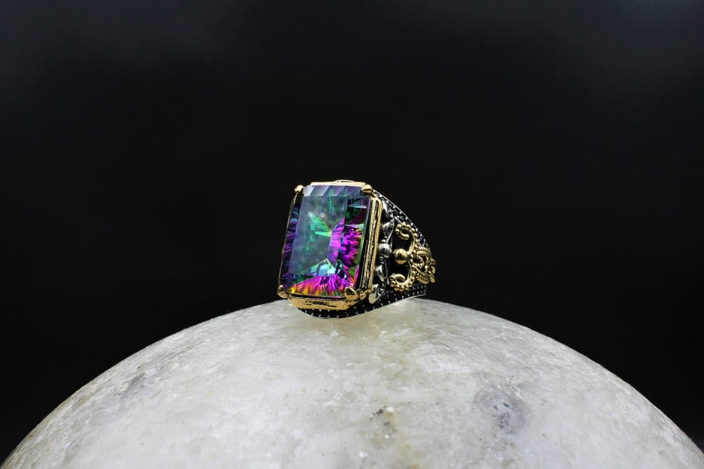 Mystic Topaz Gemstone Handmade Vintage Silver Ring