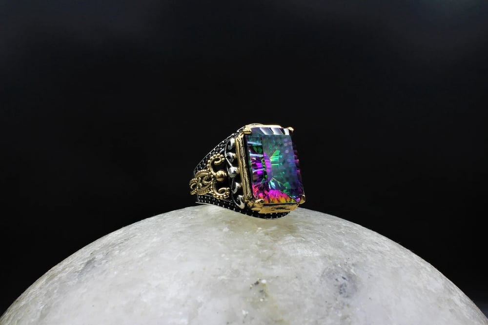 Mystic Topaz Gemstone Handmade Vintage Silver Ring