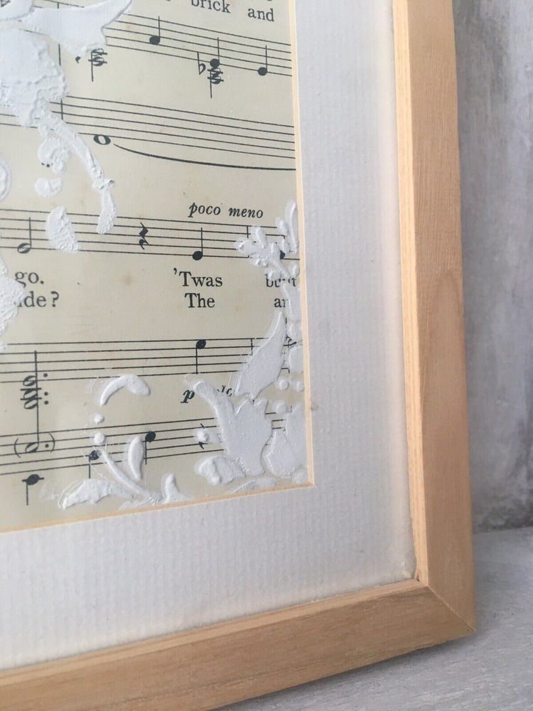 Image of Plaster Relief Music Sheet Paper & Ink Painting Wooden Frame