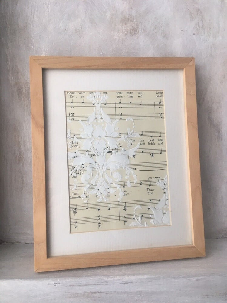 Image of Plaster Relief Music Sheet Paper & Ink Painting Wooden Frame