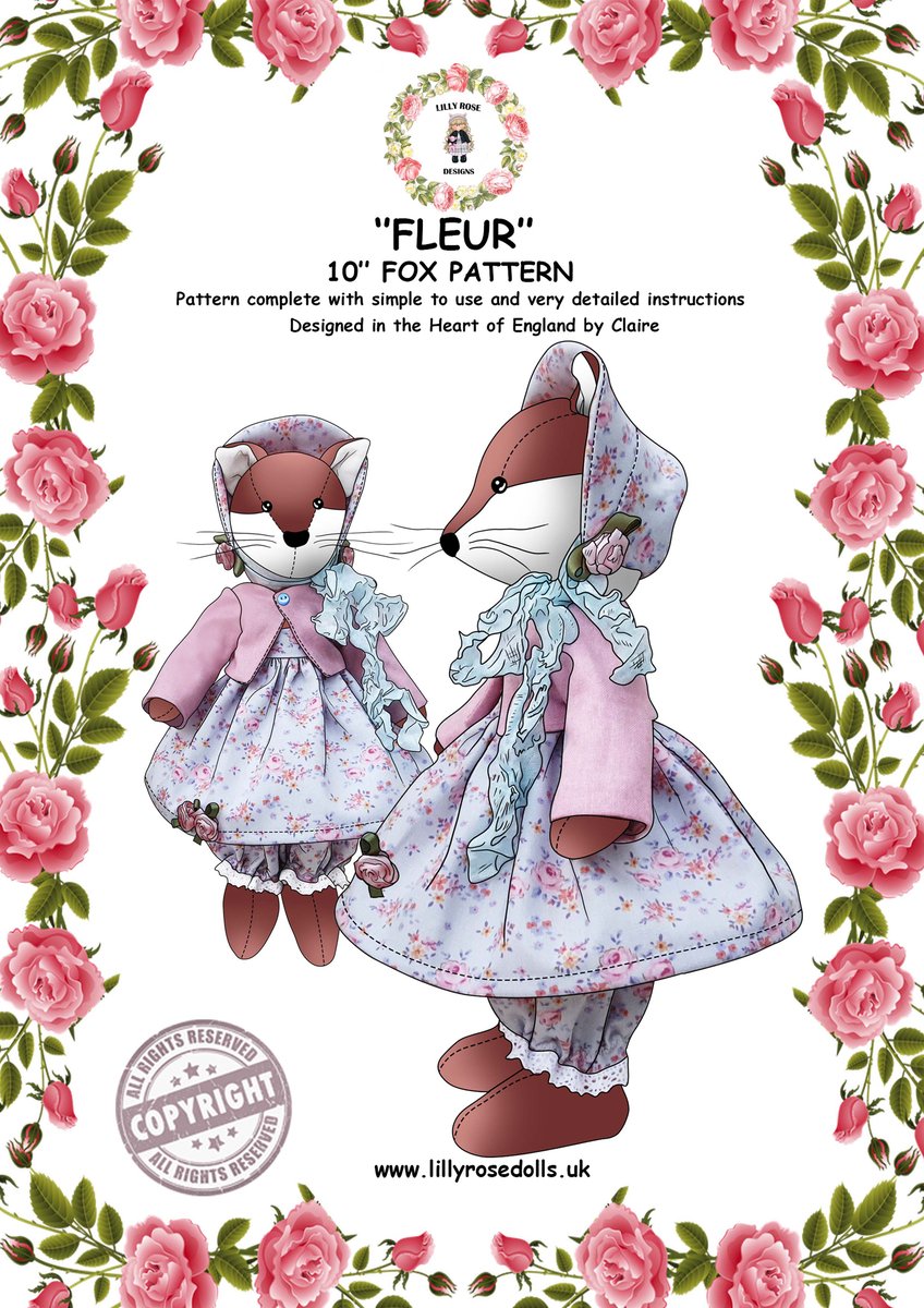 Fleur the Fox 10 inch sewing pattern, with full instructions UK Made ...