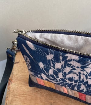 Image of Blue Chrysanthemum, shoulder bag with crossbody leather strap