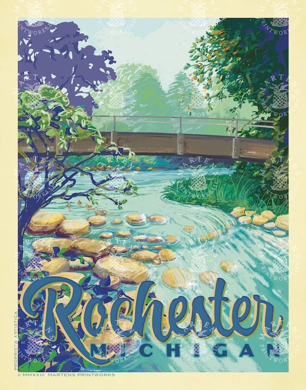 Rochester Michigan Vintage Style Travel Poster Art | Print No 120 ...