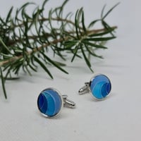 Image 2 of Cufflinks - Blue and Silver for Him (FH002)