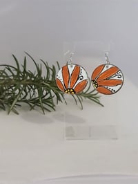 Image 1 of Enamel Drop Earrings - Daisy Hand Painted Daisy Earrings, Orange (EJ027)