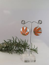 Image 2 of Enamel Drop Earrings - Daisy Hand Painted Daisy Earrings, Orange (EJ027)