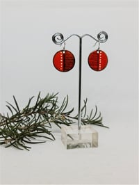 Image 2 of Enamel Drop Earrings - Orange Abstract, in Orange, Black and White Enamel (EJ024)