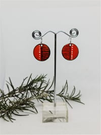 Image 1 of Enamel Drop Earrings - Orange Abstract, in Orange, Black and White Enamel (EJ024)