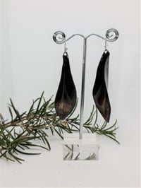 Image 1 of Enamel Drop Earrings - Leaves Blacks Large Transparent Black and Grey Enamel on Raw Copper, (EJ019)