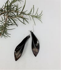 Image 2 of Enamel Drop Earrings - Leaves Blacks Large Transparent Black and Grey Enamel on Raw Copper, (EJ019)