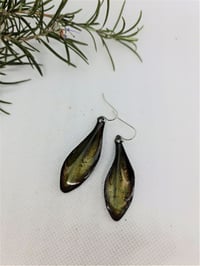Image 2 of Enamel Drop Earrings - Leaves Blue Medium Transparent Water Blue Enamel on Raw Copper (EJ017)