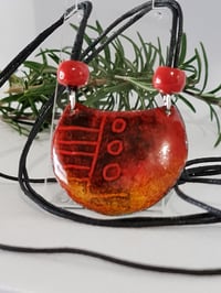 Image 1 of Enamel Pendant Necklace - Abstract Red and Black (EJ021)